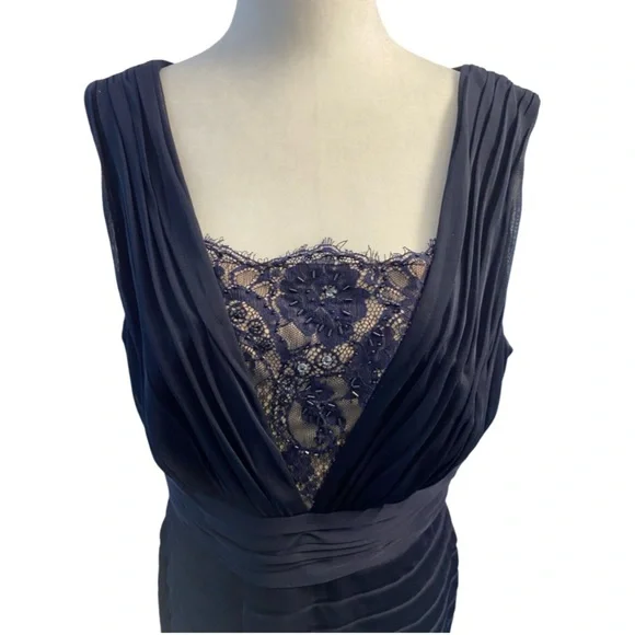 Adrianna Papell Navy Blue Lace Detail Tiered Dress Sleeveless Formal Size 14 - Picture 3 of 11
